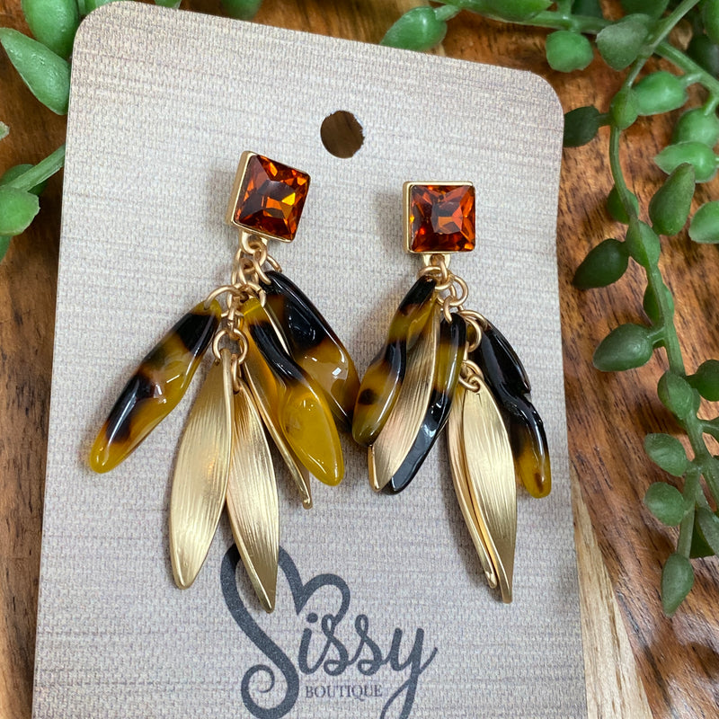 PRINCESS CRYSTAL AND FLOWER TOPAZ AND TORTOISE EARRINGS-Sissy Boutique-Sissy Boutique