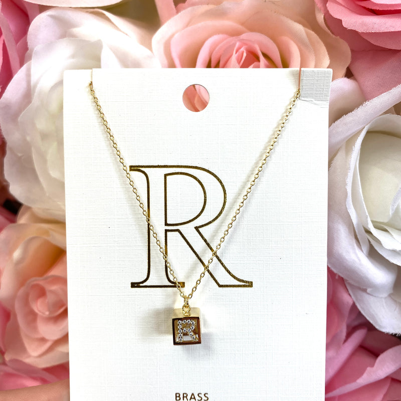R-Initial Square Pendant Necklace Sissy Boutique