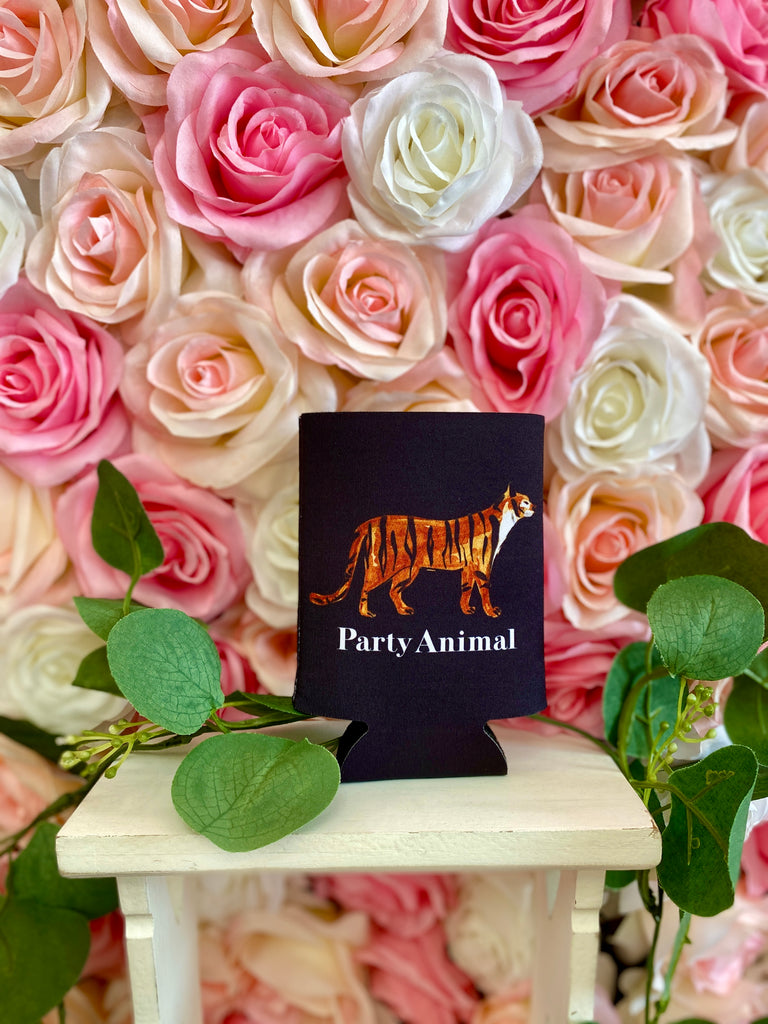 Party Animal Watercolor Tiger Cheeky Full Color Can Koozie Sissy Boutique