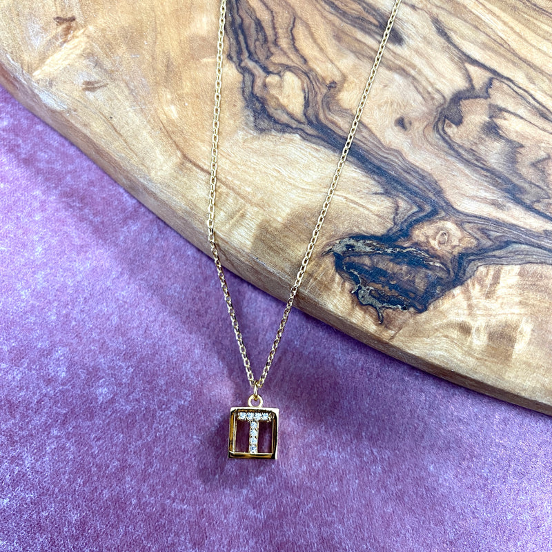 T-INITIAL SQUARE PENDANT NECKLACE-Sissy Boutique-Sissy Boutique