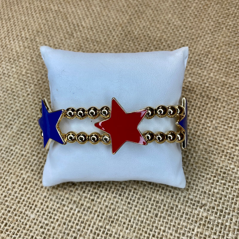Usa Flag Color Star And Ball Gold Bracelet-Sissy Boutique-Sissy Boutique