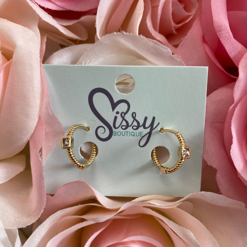 CZ & TEXTURED METAL HUGGIE HOOPS-Sissy Boutique-Sissy Boutique