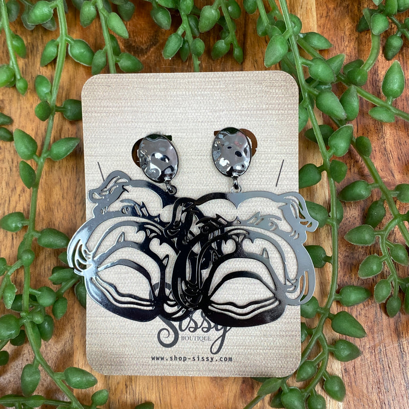 RHODIUM LARGE BULLDOG EARRINGS-Sissy Boutique-Sissy Boutique