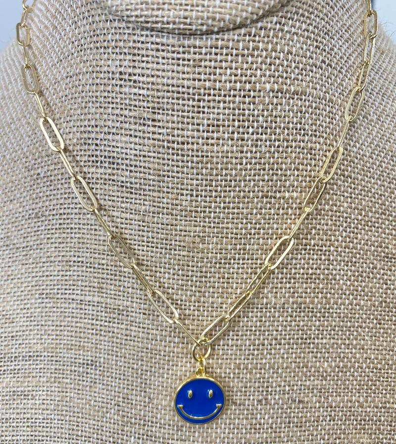 Blue Smiley Face on Gold Link Chain with Lobster Clasp - Mary Kathryn Designs Mary Kathryn Design