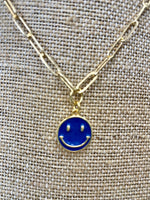 Blue Smiley Face on Gold Link Chain with Lobster Clasp - Mary Kathryn Designs Mary Kathryn Design