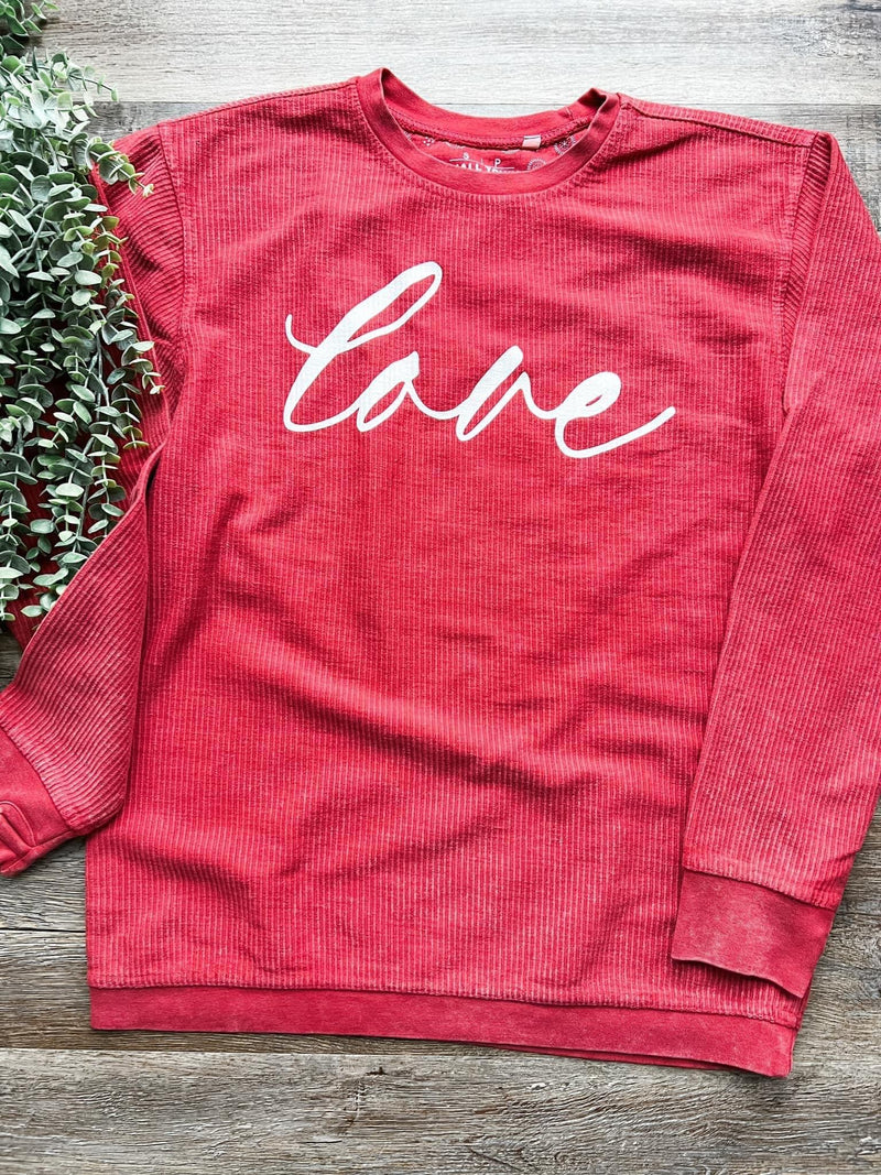 LOVE Red Comfy Corded Sweatshirt Sissy Boutique