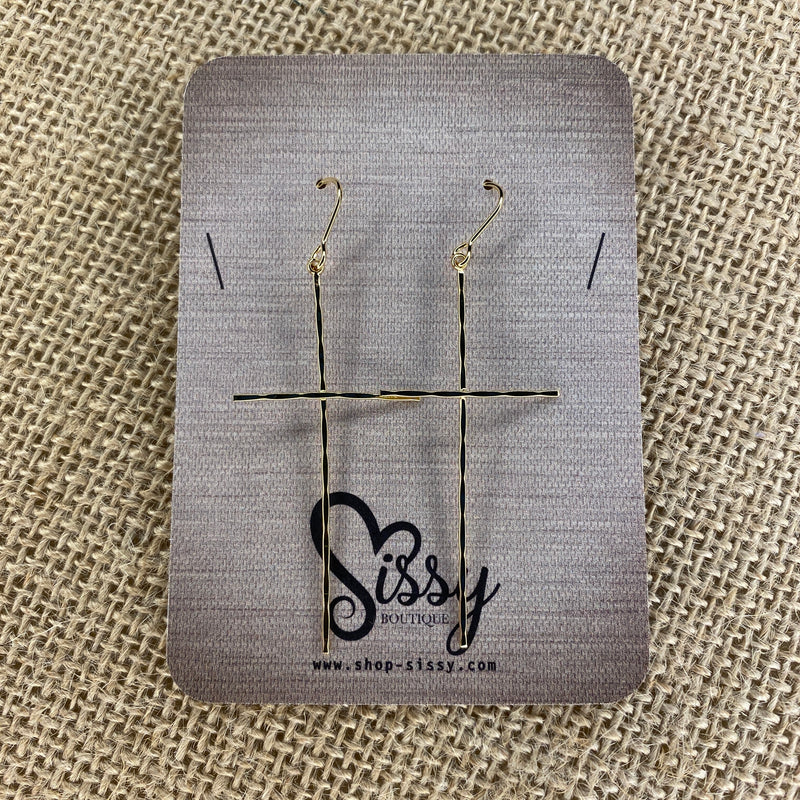 Gold Textured Thin Cross Earrings Sissy Boutique