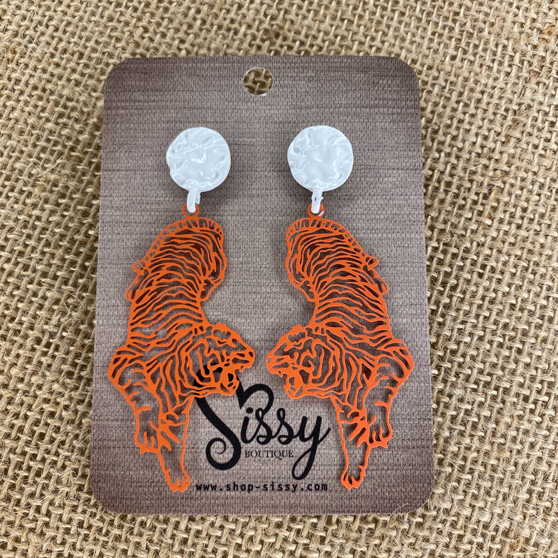 White and Orange Auburn Tiger Filigree Earrings Sissy Boutique