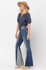 JUDY BLUE MID-RISE INSEAM PANEL FLARES-Judy Blue-Sissy Boutique
