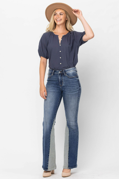 JUDY BLUE MID-RISE INSEAM PANEL FLARES-Judy Blue-Sissy Boutique