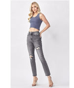 Risen Jeans - Smokey Gray (Light Black) High Rise Distressed Relax Fit Skinny Jeans Sissy Boutique